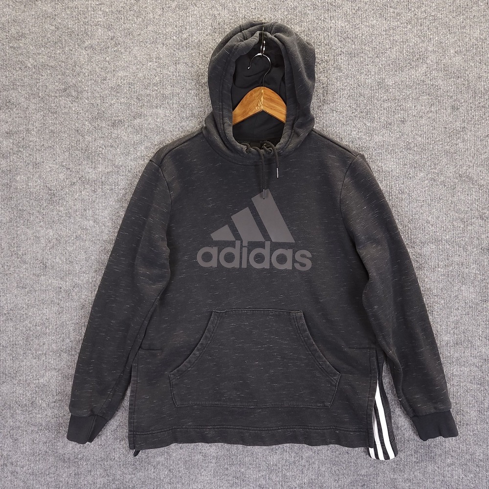 Adidas Hoodie Women's Medium Black Athletic Sweatshirt Stripes Big Logo